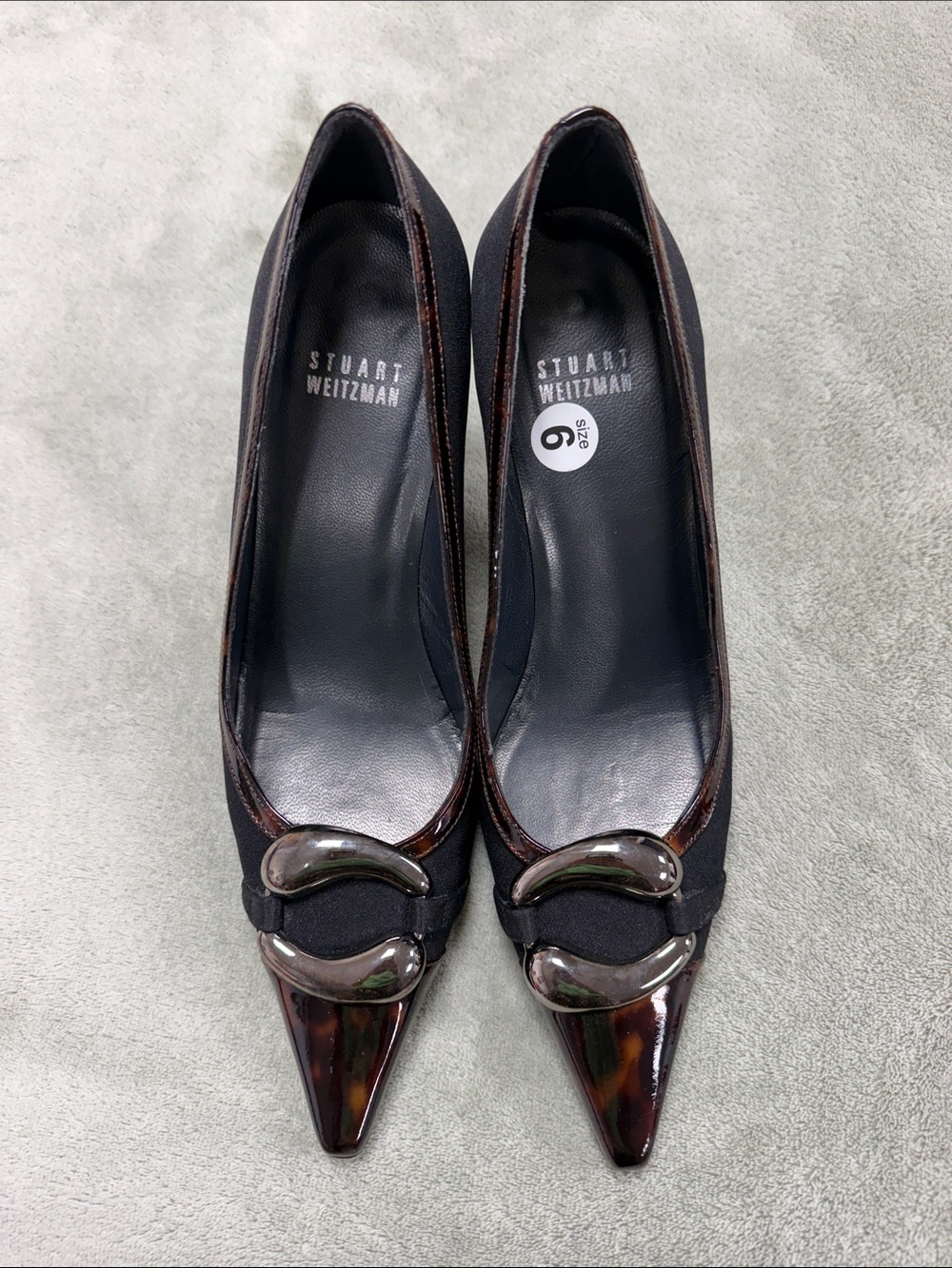 Stuart Weitzman Tortoiseshell Pointed Toe Pumps with Metallic Accents